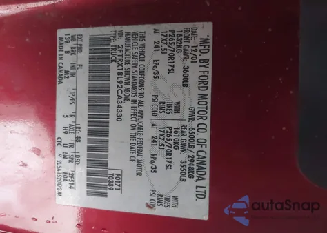 2002 Ford F-150 Lariat/Xl/Xlt z USA, uszkodzony, nr VIN 2FTRX18L92CA34330